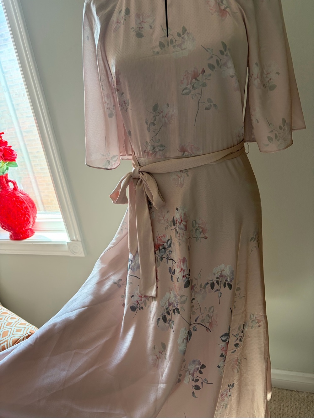 Ted Baker Pink Floral Cape Sleeve Maxi Dress – Size 1 - Picture 3 of 7